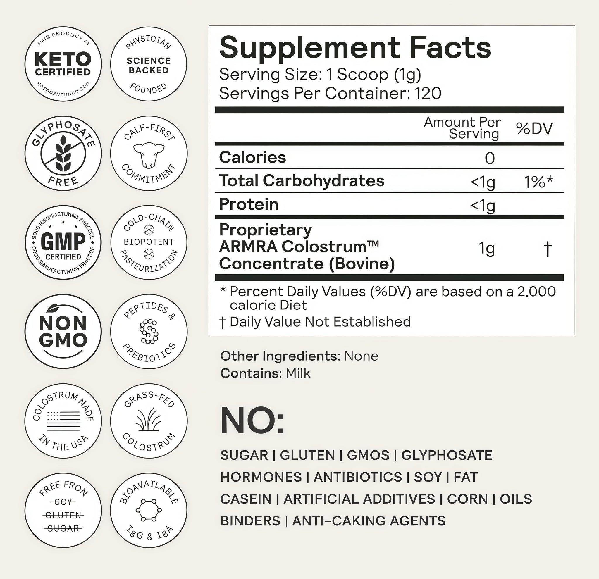 ARMRA ColostrumPowder IUnflavored| GutHealth & Bloating ISkin &Hair limmunity I Keto,Gluten & Fat-Free l120Servings