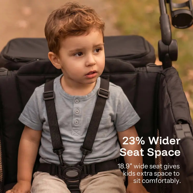 2-Seat Foldable Wagon Stroller with UPF 50+ Canopy, Mosquito Net, 5-Point Harness, All-Terrain Wheels & Large Storage
