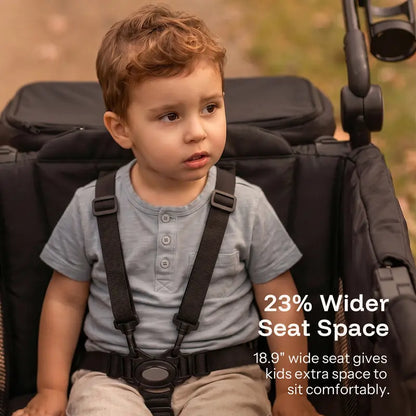 2-Seat Foldable Wagon Stroller with UPF 50+ Canopy, Mosquito Net, 5-Point Harness, All-Terrain Wheels & Large Storage