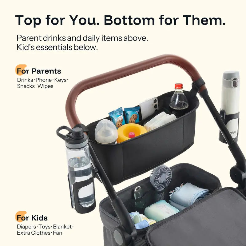 2-Seat Foldable Wagon Stroller with UPF 50+ Canopy, Mosquito Net, 5-Point Harness, All-Terrain Wheels & Large Storage